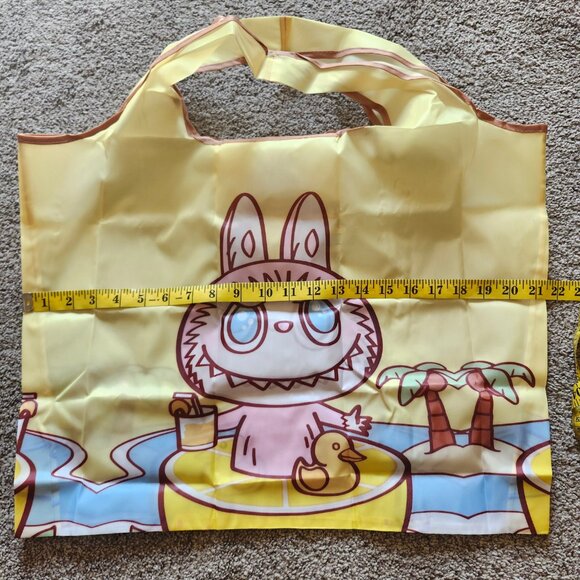Labubu Yellow Foldable Reusable Shopping Bag with Small Pouch – Nylon - Picture 2 of 12